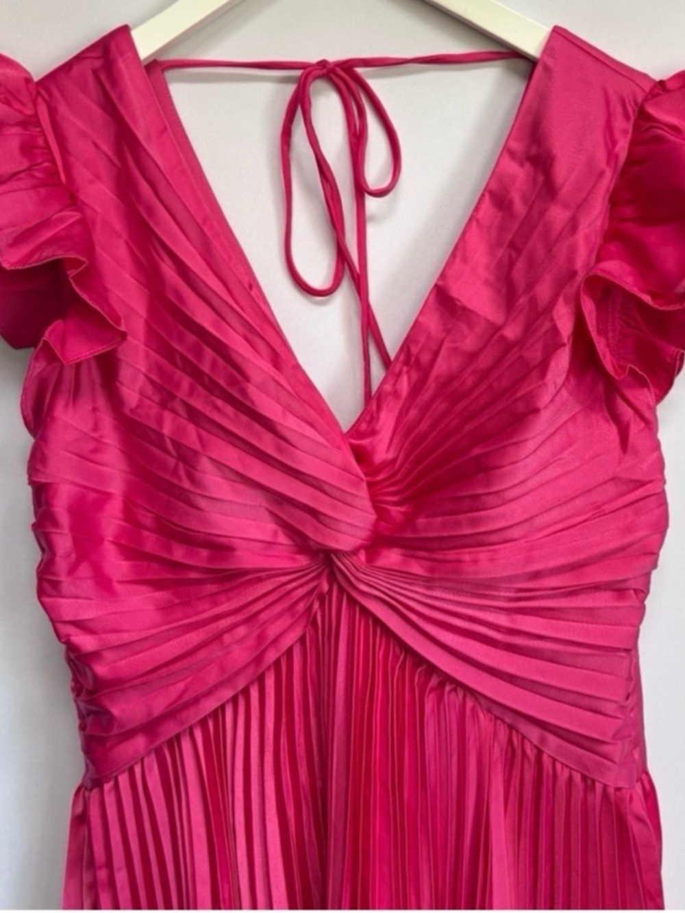 Moon River Hot Pink Pleated Twist-Front Mini Dress - Picture 4 of 5